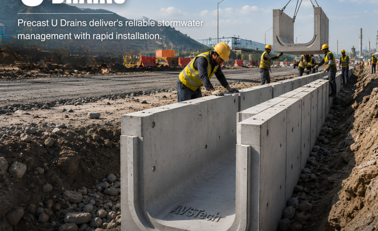 Precast U Drains by AVSTech deliver's reliable stormwater management with rapid installation.