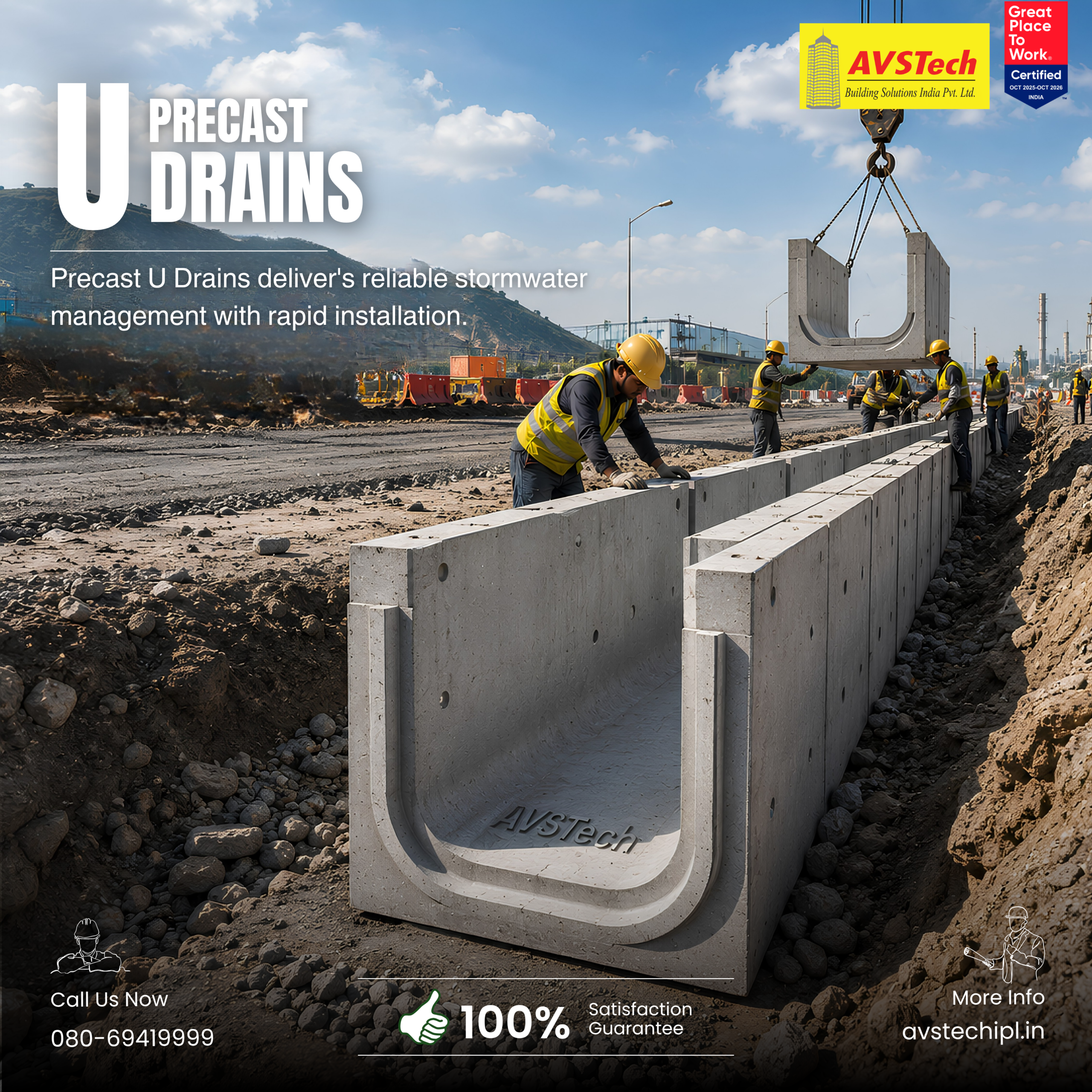 Precast U Drains by AVSTech deliver's reliable stormwater management with rapid installation.