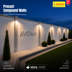 AVSTech Building Solutions offers Single-Panel Precast Compound Walls for projects that need a clean boundary solution with speed, strength, and dependable performance. Built with precision-engineered concrete panels and RCC columns, this system is a practical choice for modern infrastructure, residential layouts, industrial sites, and commercial developments.