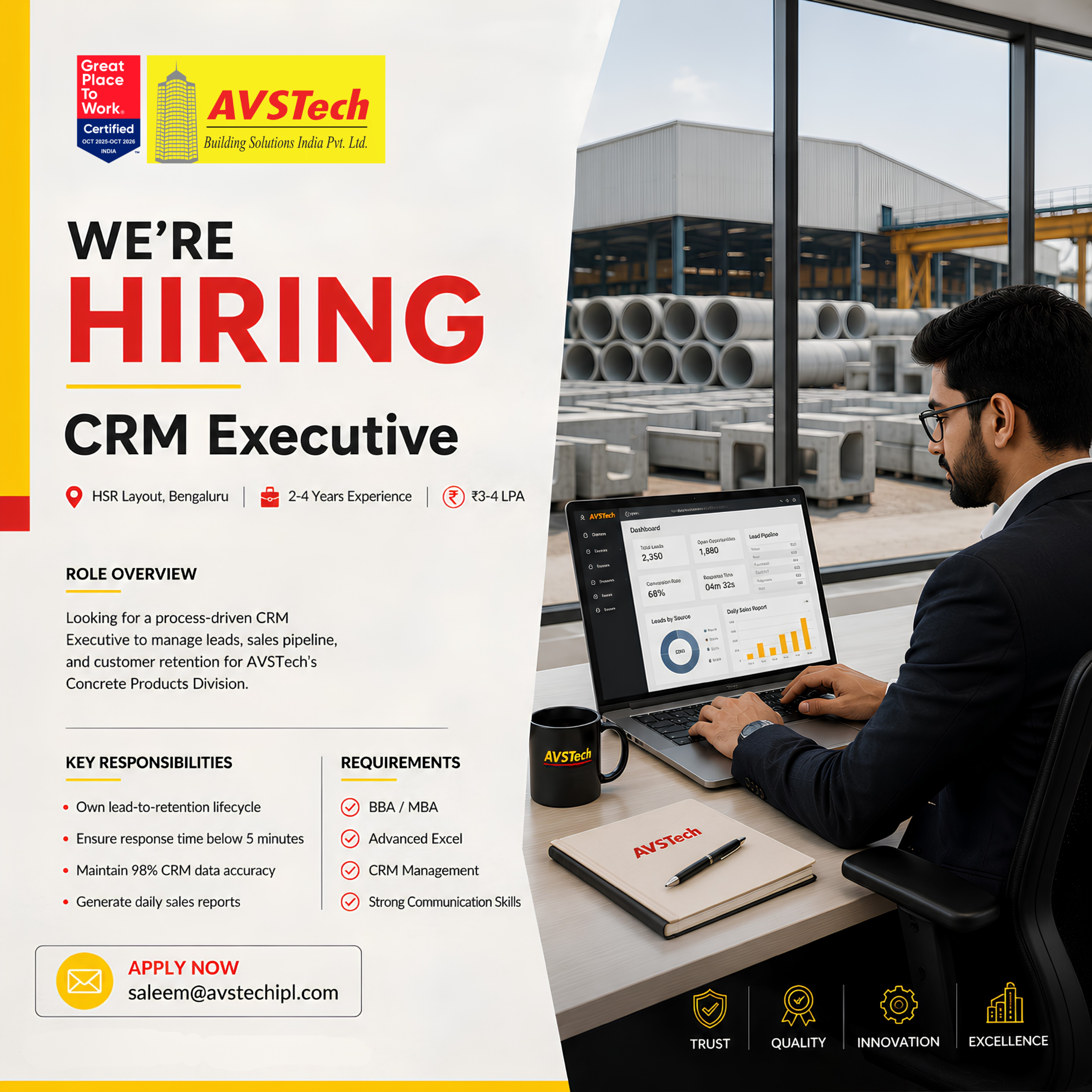 Hiring: CRM Executive | AVSTech Building Solutions