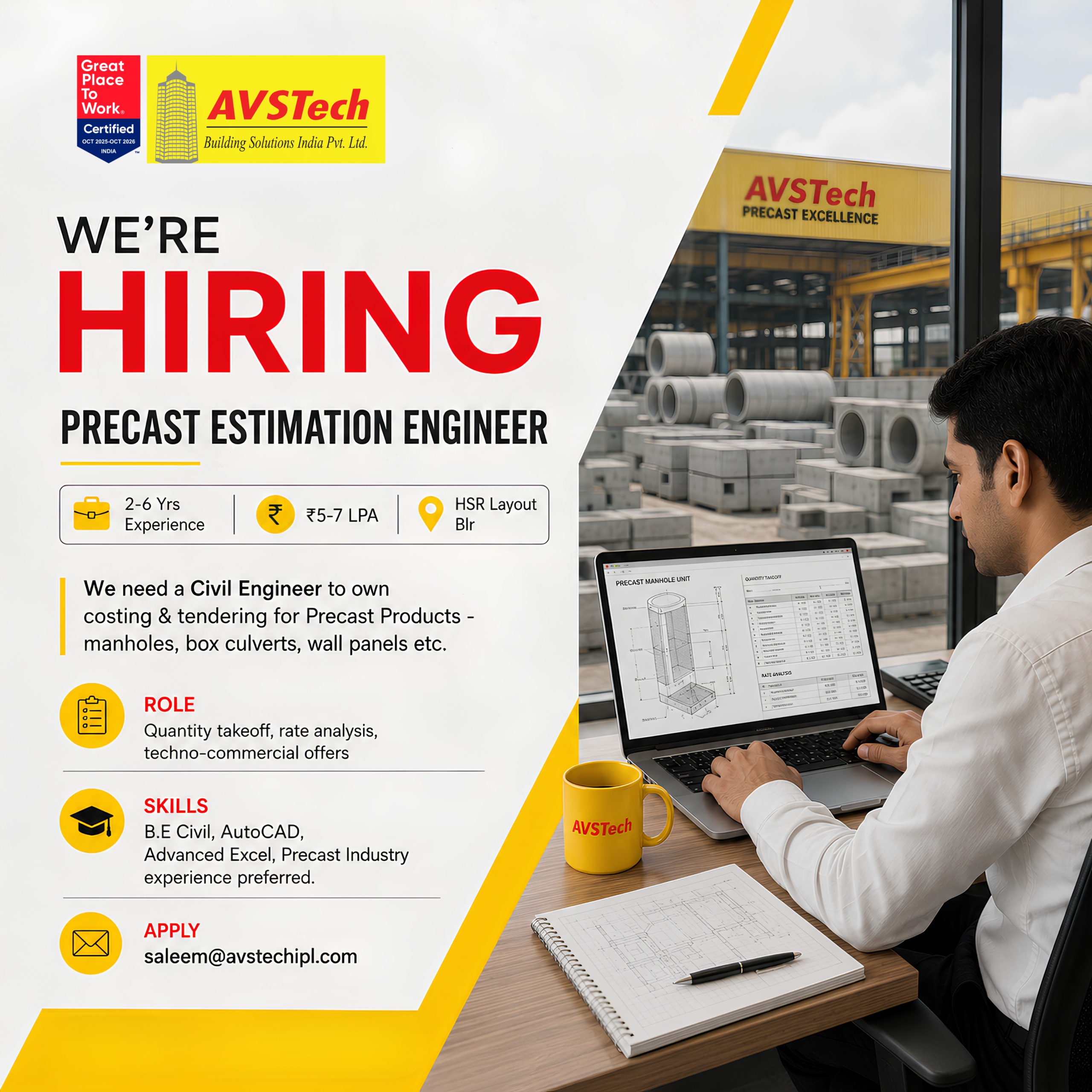 Hiring: Precast Estimation Engineer | AVSTech Building Solutions
